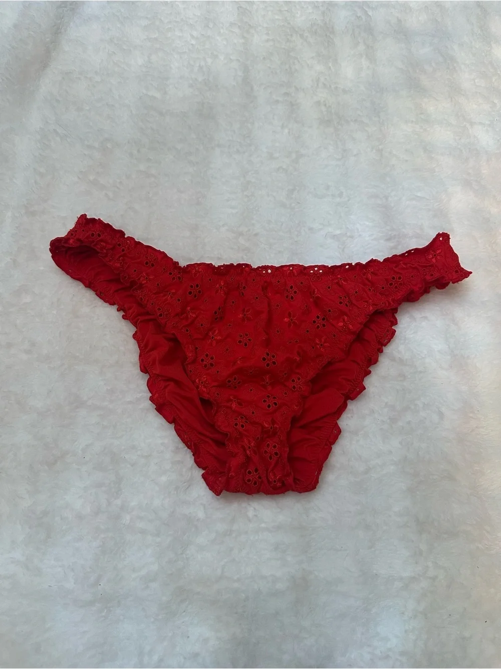 New! PINK x Frankies Bikinis Red Hudson Eyelet Cheeky Bikini Bottom 39212